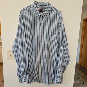 CHAPS Men's XXL Shirt Blue and Gray Striped Button Down Long Sleeves